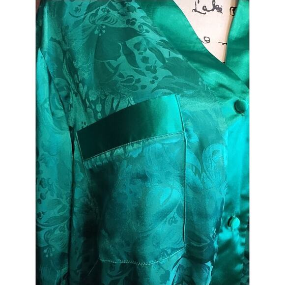 Kelly Green Satin Button Night Shirt Size Small St. Patricks PJs button floral - Picture 2 of 6